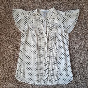 H&M Black and White Polka Dot Flutter Sleeve Blouse